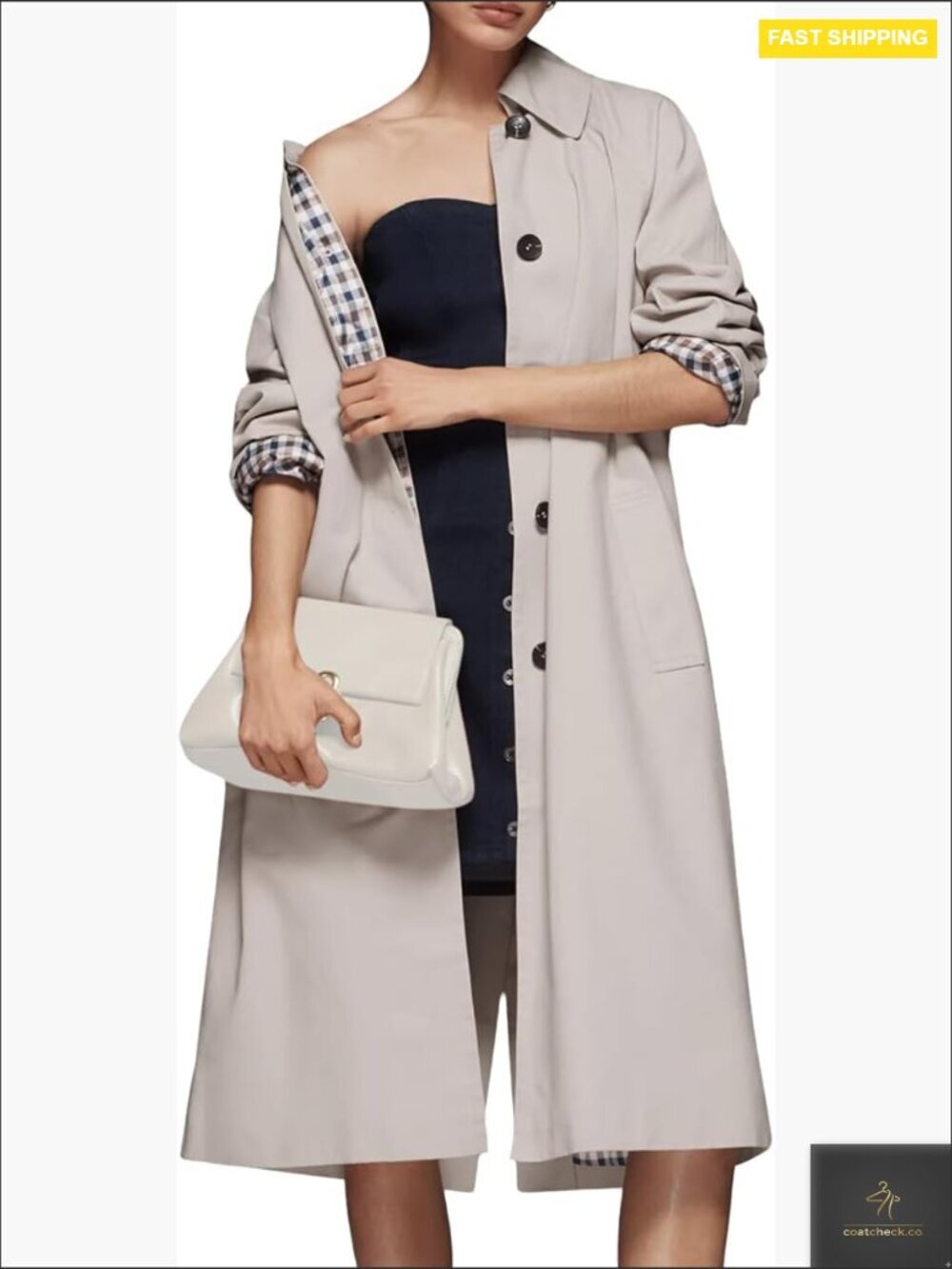 Oversized Trench Coat Classic Lapel Plaid Lined Windproof Fall Winter Outerwear